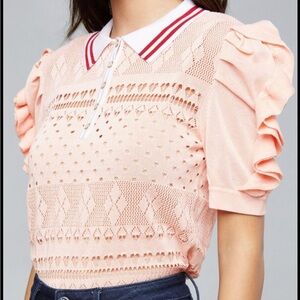 bebe Peach Knit Ruffle Sleeve Blouse